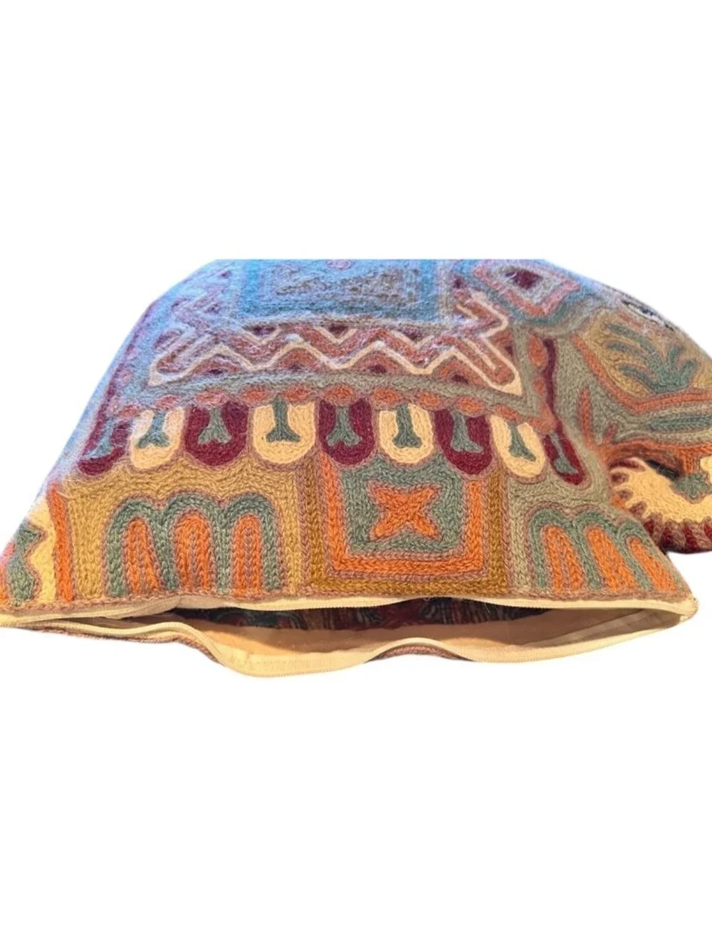 Kashmiri Chain Stitch Wool Elephant Pillow Handmade VTG 13